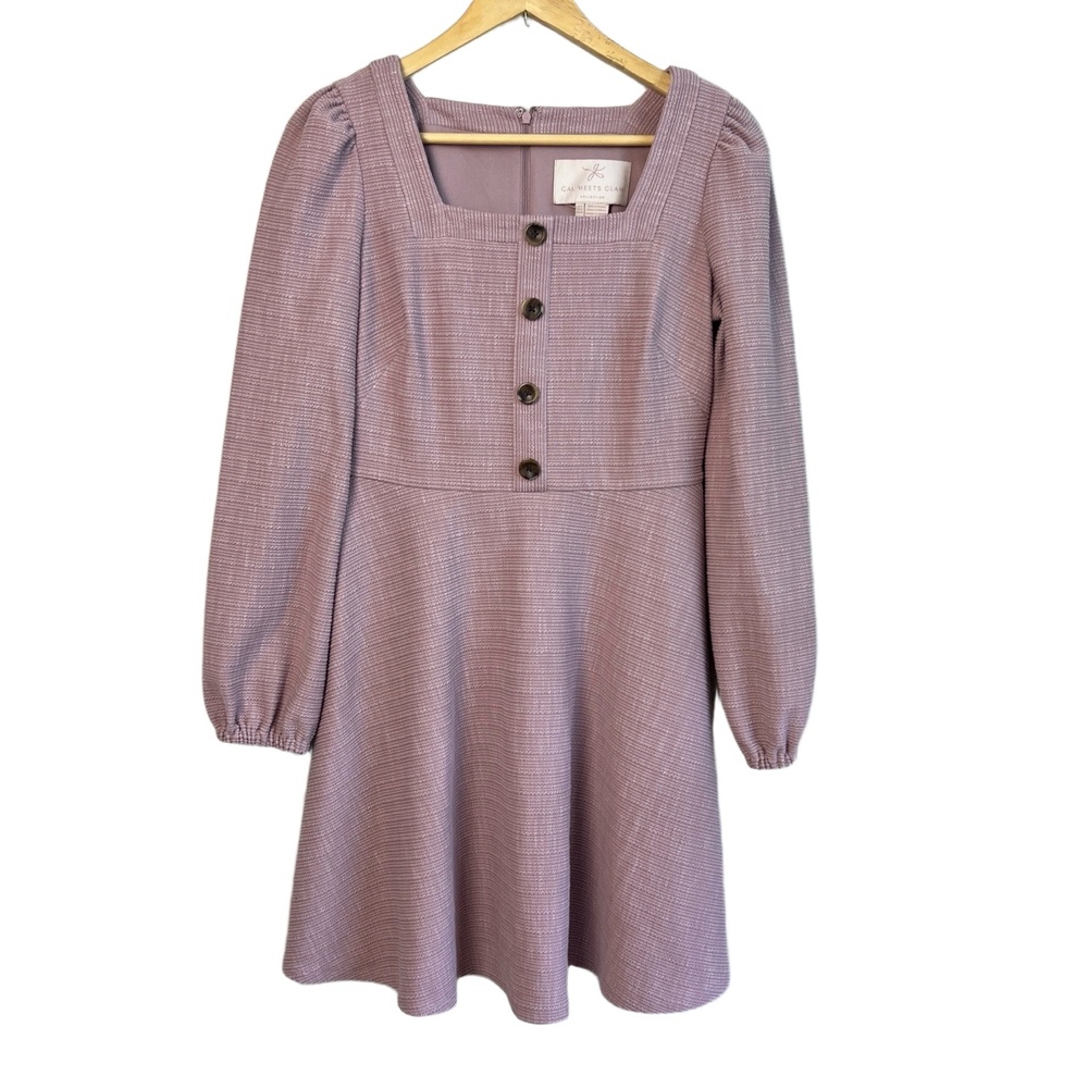 Gal Meets Glam Greta‎ Dress Size 4 Lilac Fit Flare Square Neck Long Sleeves